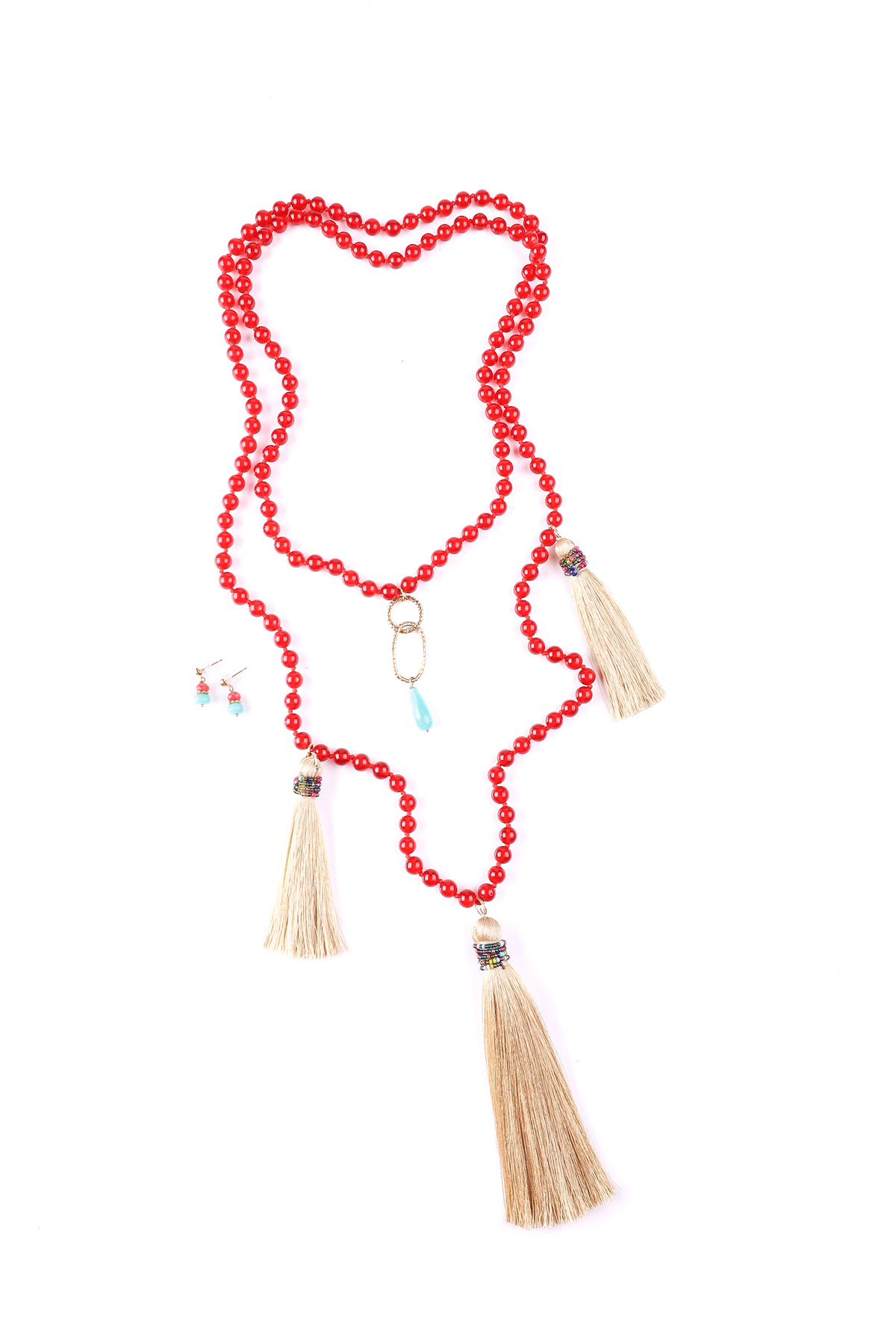 Motas Boho. Collar de rodocrosita y aguamarina gota