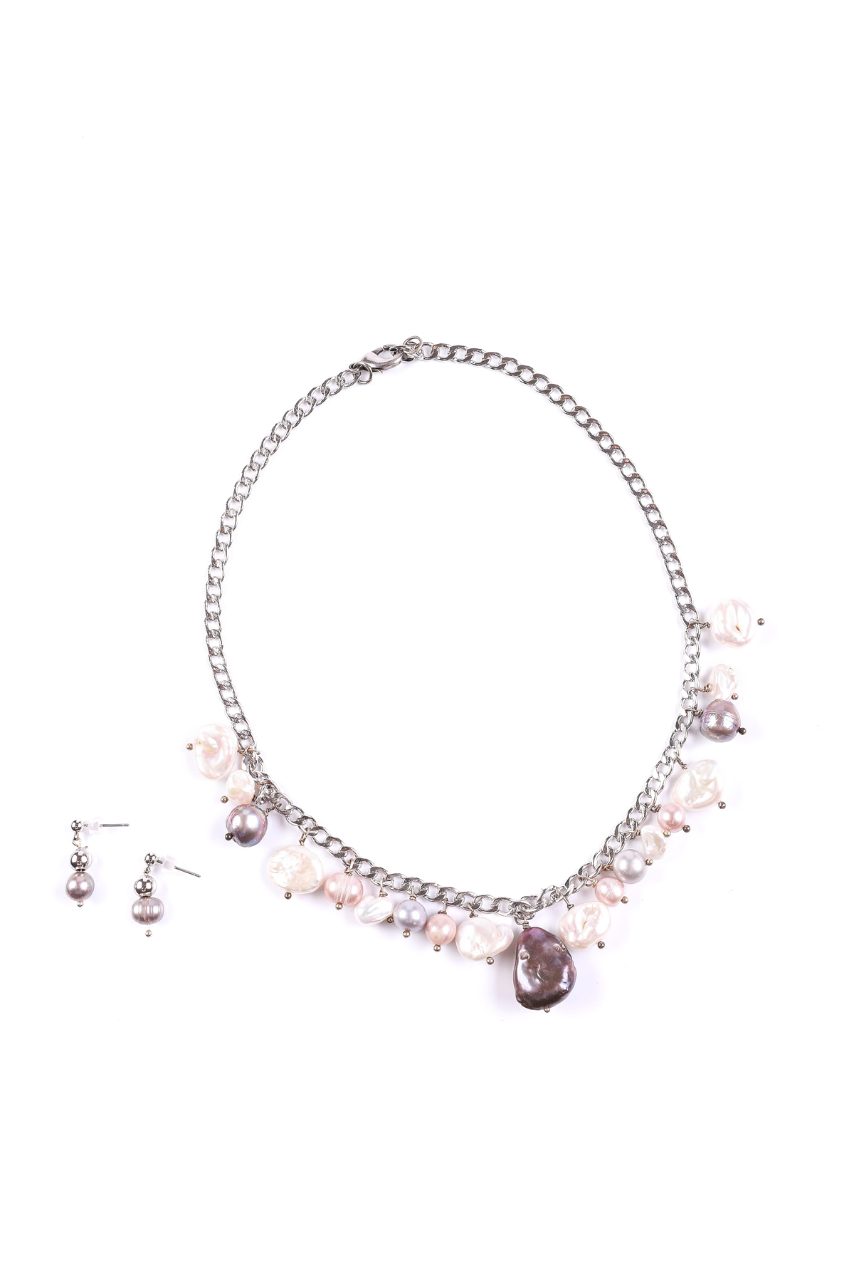 Cascada de perlas. Collar corto de Perla cultivada, Perla barroca, Perla gris y Perla rosa