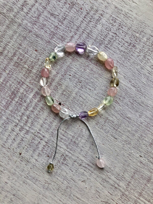 Cuarzos combinados nugget. Pulsera de Cuarzo cristal, cuarzo rosa, Cuarzo citrino y Cuarzo amatista